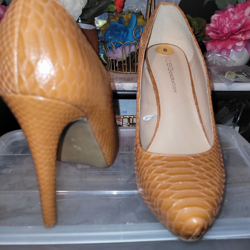 BCBGeneration Camel Snake Print Heels
